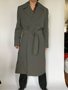 Olive Green Double-Breasted Trench Coat with Belt